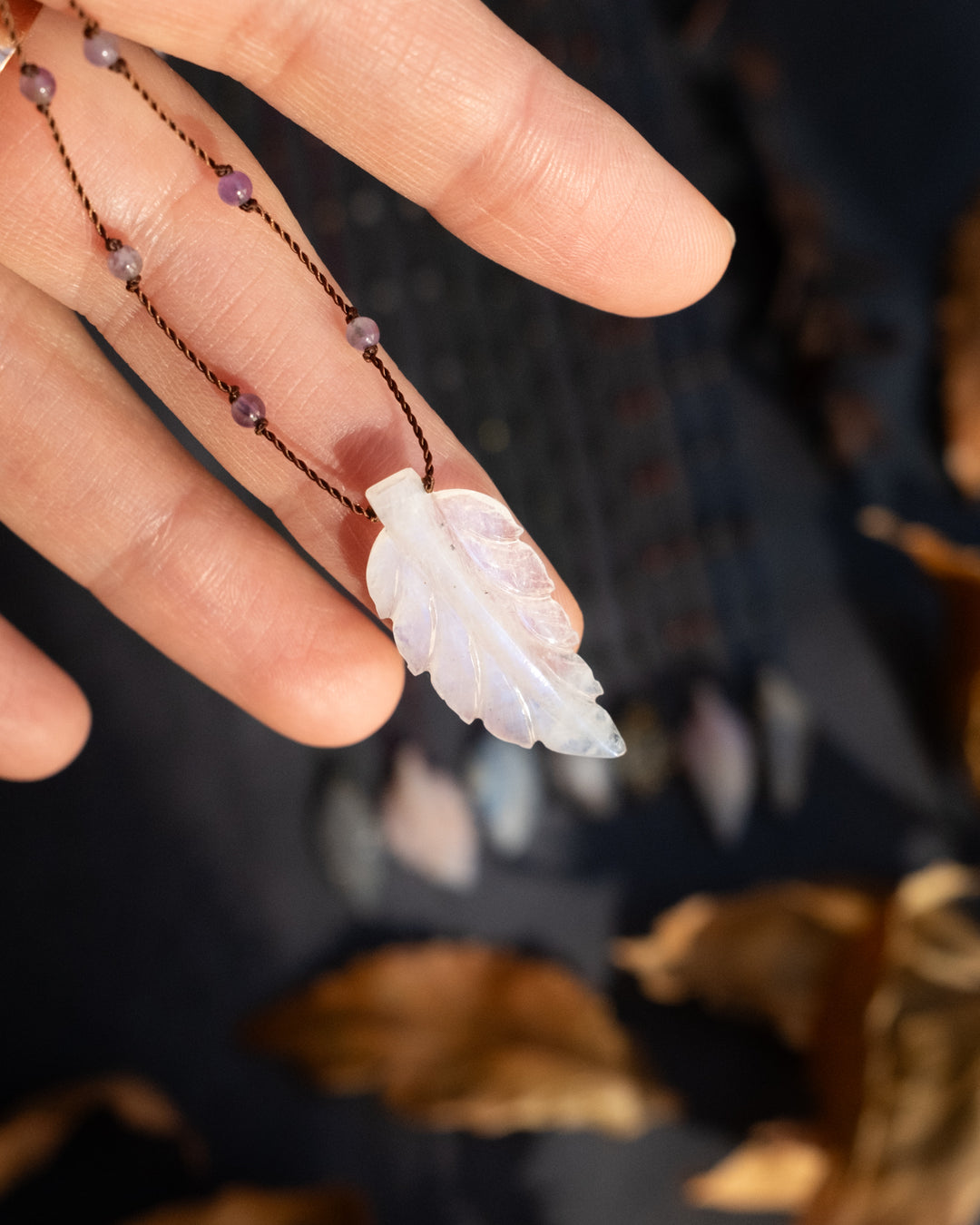 Hand Carved Leaf Beaded Necklace