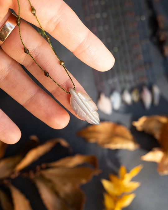 Hand Carved Leaf Beaded Necklace