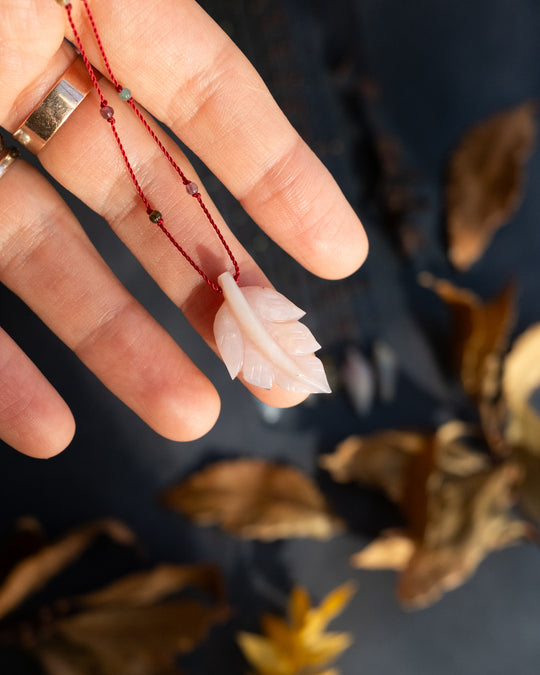 Hand Carved Leaf Beaded Necklace