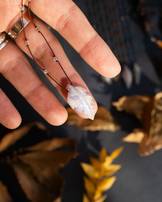 Hand Carved Leaf Beaded Necklace