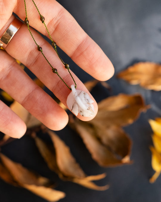 Hand Carved Leaf Beaded Necklace