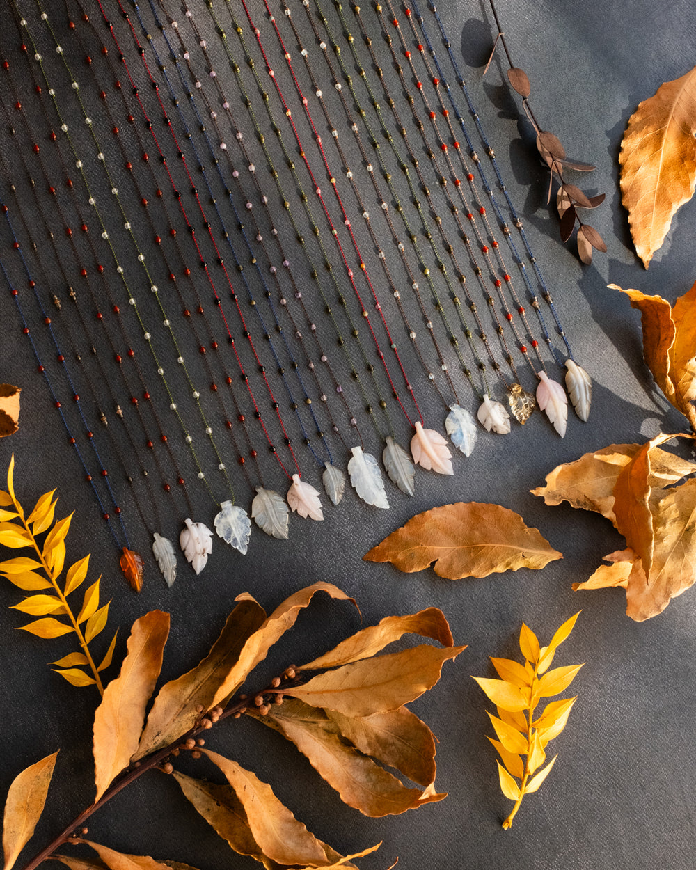 Hand Carved Leaf Beaded Necklace