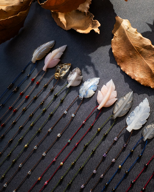 Hand Carved Leaf Beaded Necklace