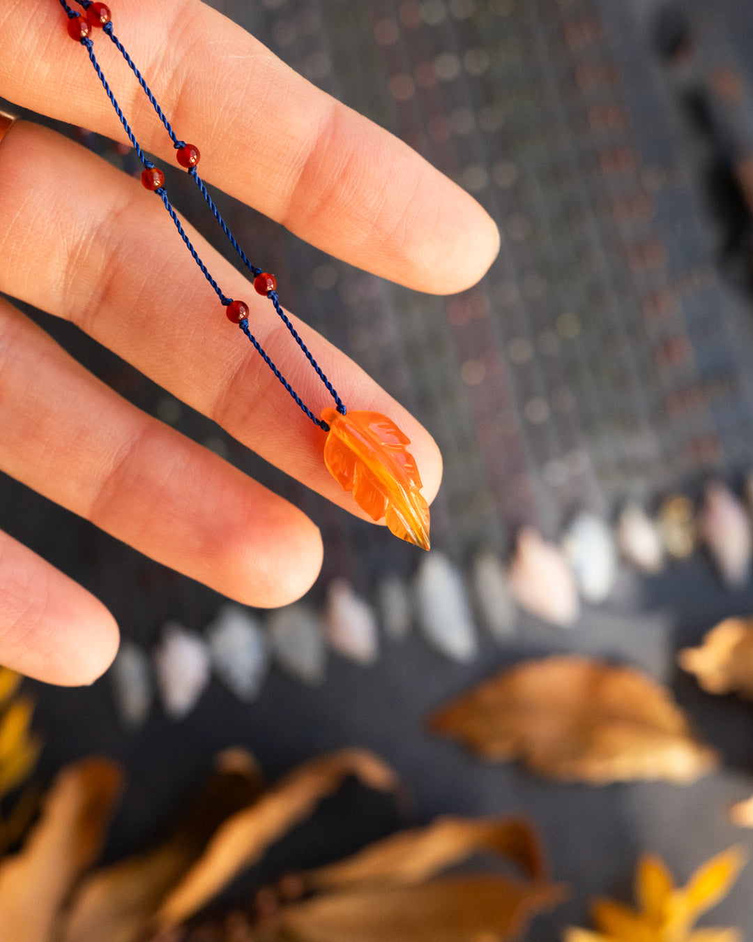 Hand Carved Leaf Beaded Necklace