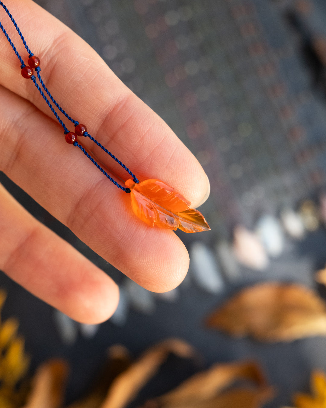 Hand Carved Leaf Beaded Necklace