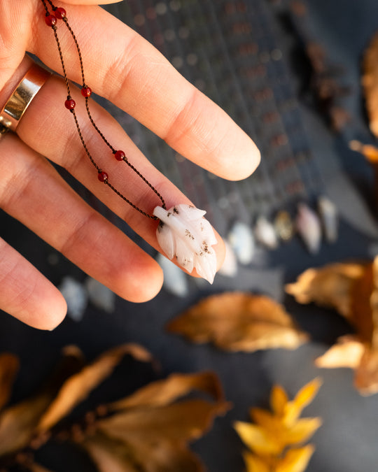 Hand Carved Leaf Beaded Necklace