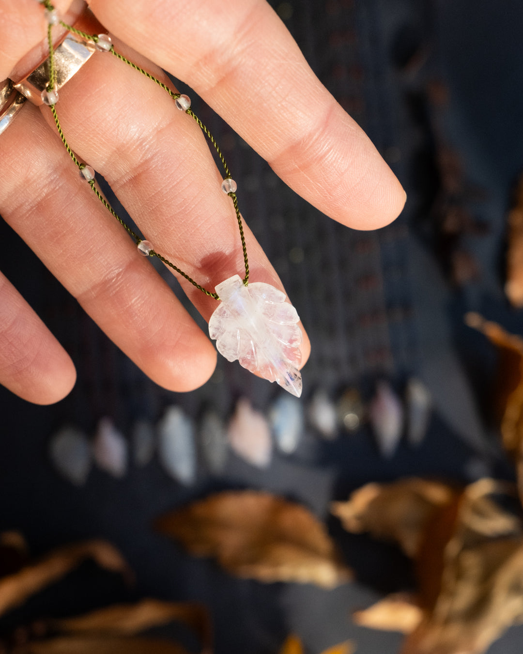 Hand Carved Leaf Beaded Necklace