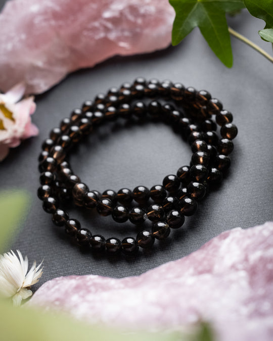 Smoky Quartz Round Bead Bracelet 6mm