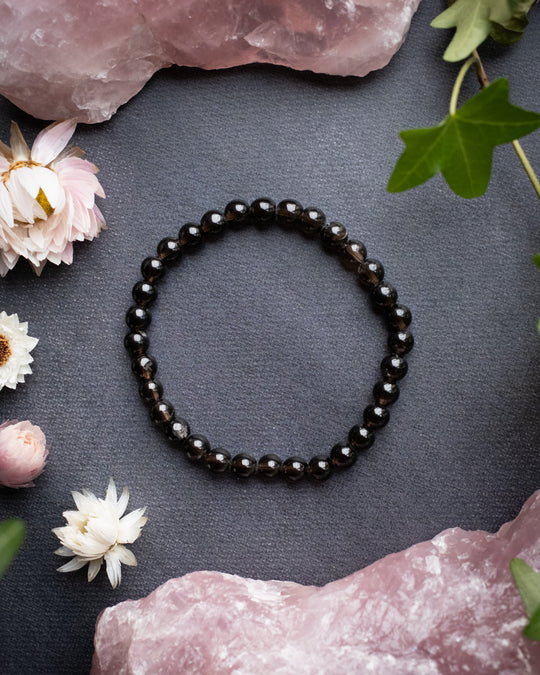 Smoky Quartz Round Bead Bracelet 6mm