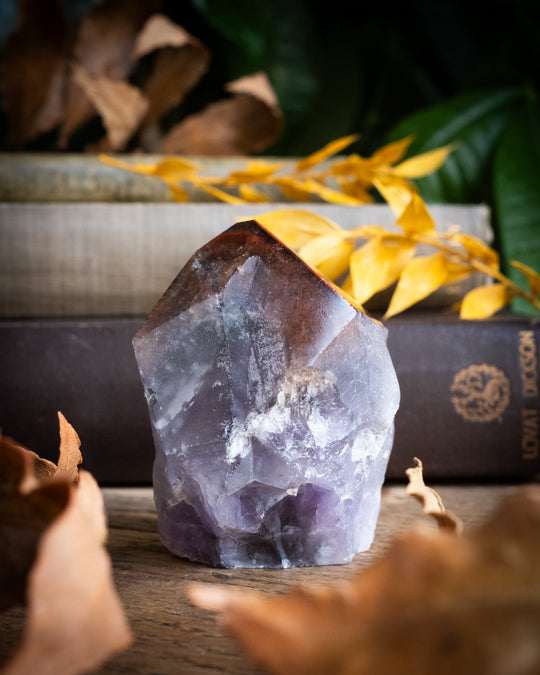 Amethyst with Cacoxenite Polished Point Raw Crystal