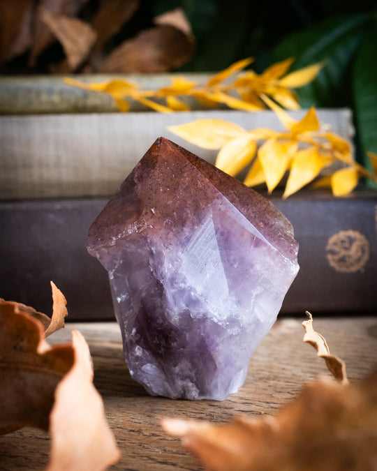 Amethyst with Cacoxenite Polished Point Raw Crystal