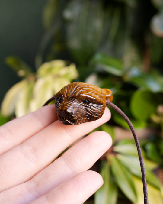 Tiger's Eye Hand Carved Bear Necklace