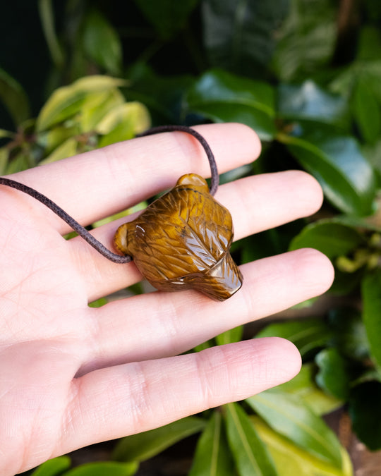 Tiger's Eye Hand Carved Bear Necklace