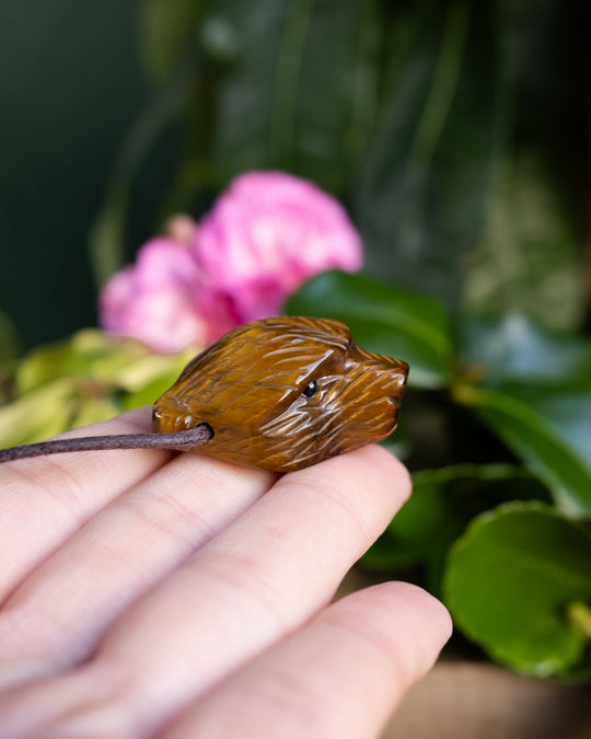 Tiger's Eye Hand Carved Bear Necklace