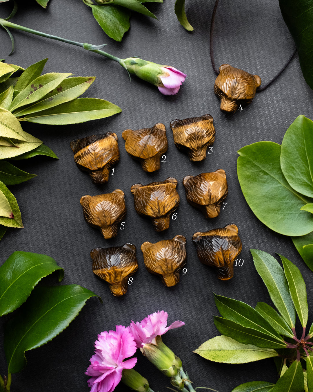 Tiger's Eye Hand Carved Bear Necklace