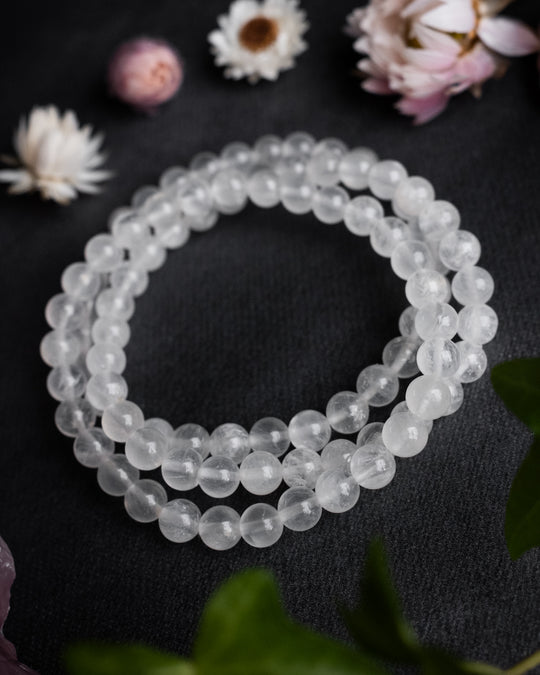 White Moonstone Round Bead Bracelet 6mm