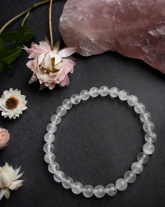 White Moonstone Round Bead Bracelet 6mm