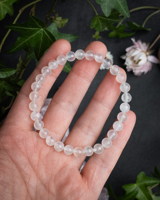 White Moonstone Round Bead Bracelet 6mm