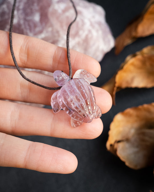 Small Amethyst Hand Carved Leatherback Sea Turtle Necklace