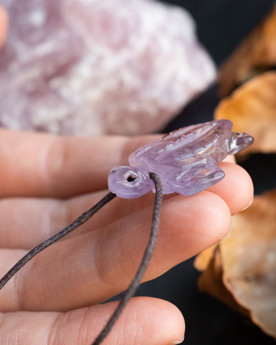 Small Amethyst Hand Carved Leatherback Sea Turtle Necklace