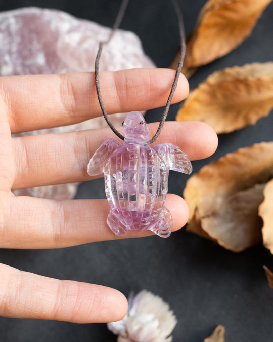 Amethyst Hand Carved Leatherback Sea Turtle Necklace