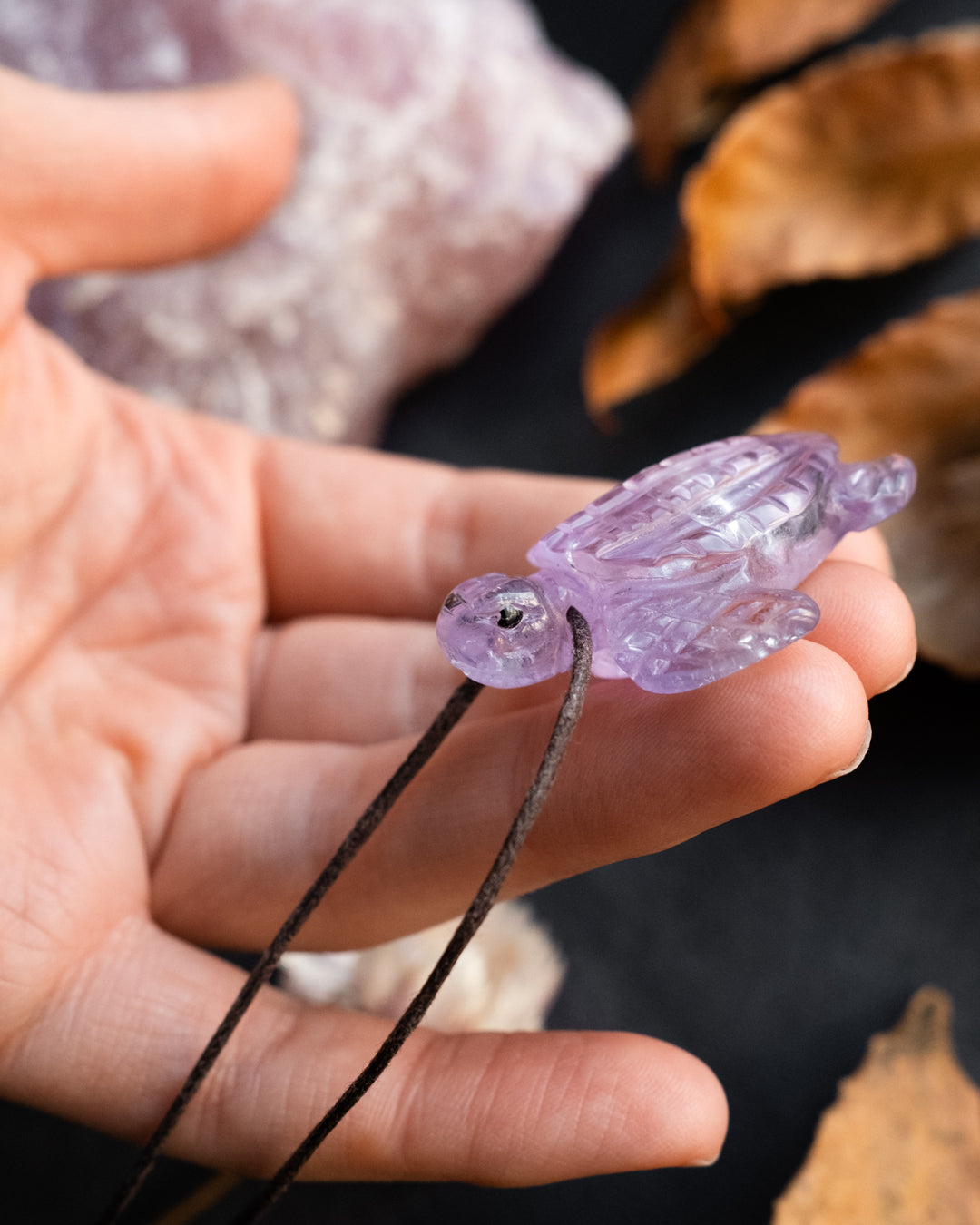 Amethyst Hand Carved Leatherback Sea Turtle Necklace