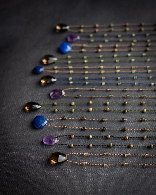 Smoky Quartz / Amethyst / Lapis Lazuli Gemstone Beaded Necklace