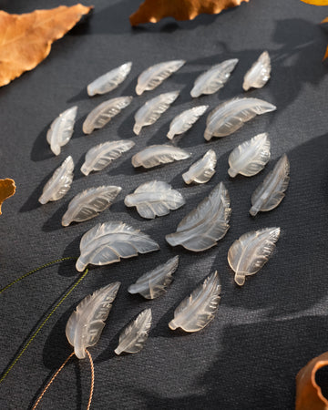 Black Moonstone Hand Carved Vegan Silk Leaf Necklace