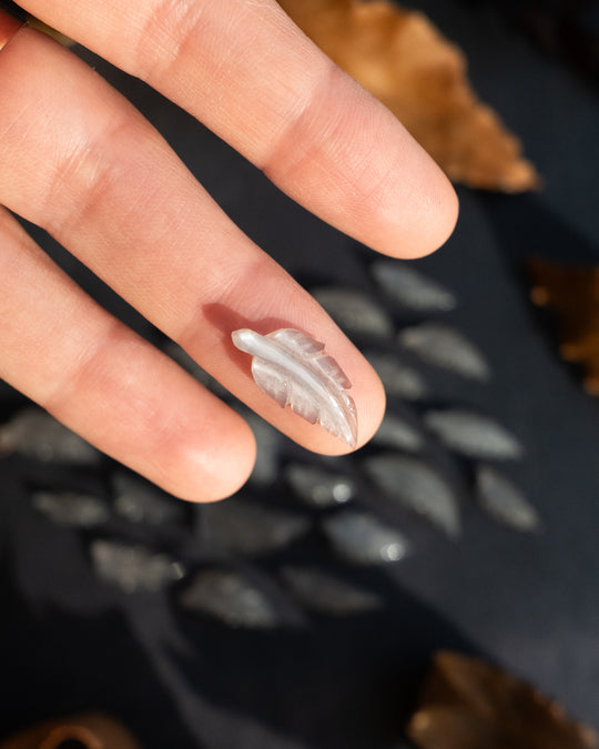 Black Moonstone Hand Carved Vegan Silk Leaf Necklace