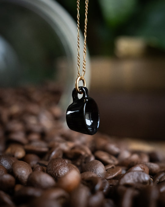 Black Onyx Hand Carved Mug Necklace