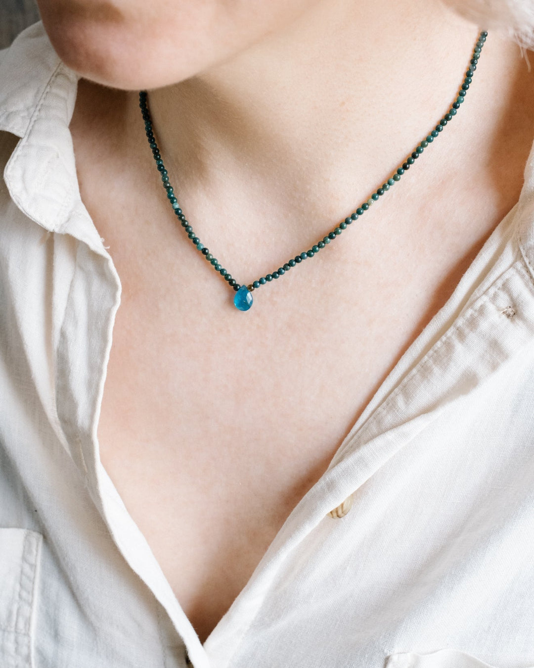 Neon Blue Apatite Beaded Necklace - The Healing Pear