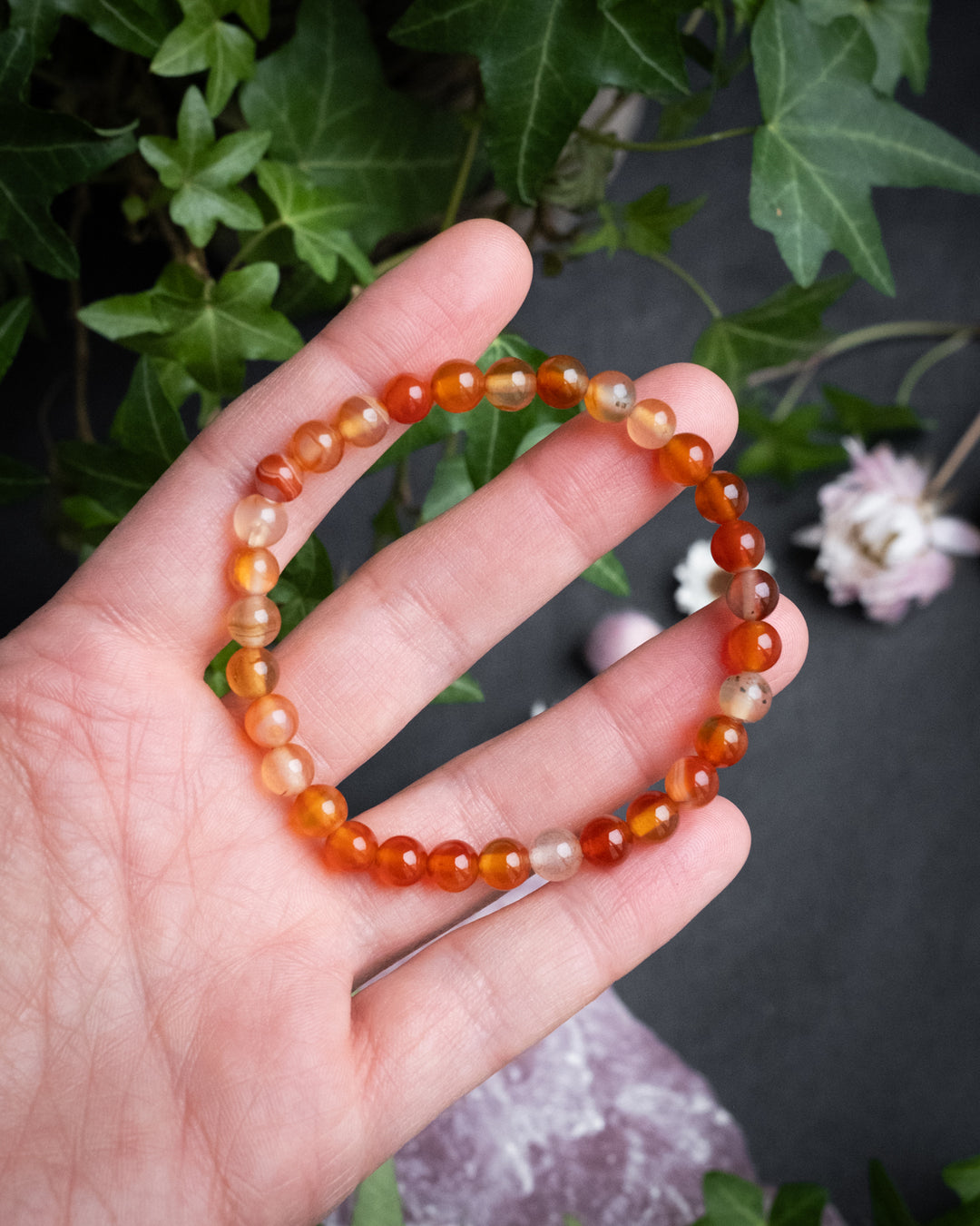 Carnelian Round Bead Bracelet 6mm