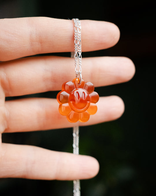 Carnelian Hand Carved Groovy Flower Necklace