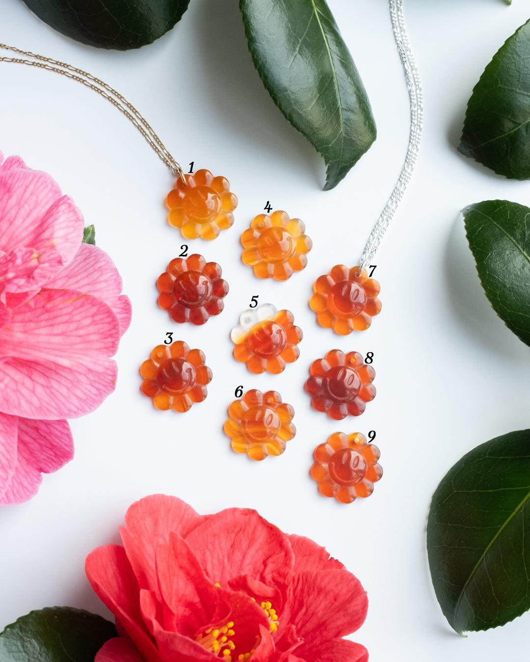 Carnelian Hand Carved Groovy Flower Necklace