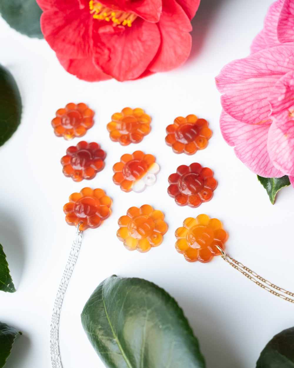 Carnelian Hand Carved Groovy Flower Necklace