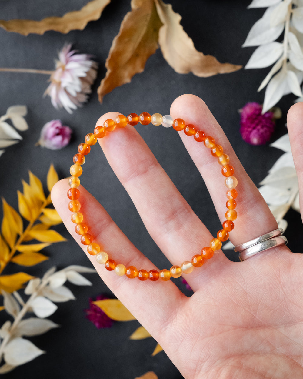 Carnelian Round Bead Bracelet 4mm