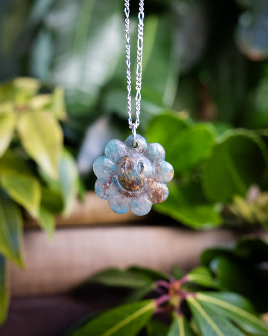 Rainbow Chrysocolla Hand Carved Groovy Flower Necklace