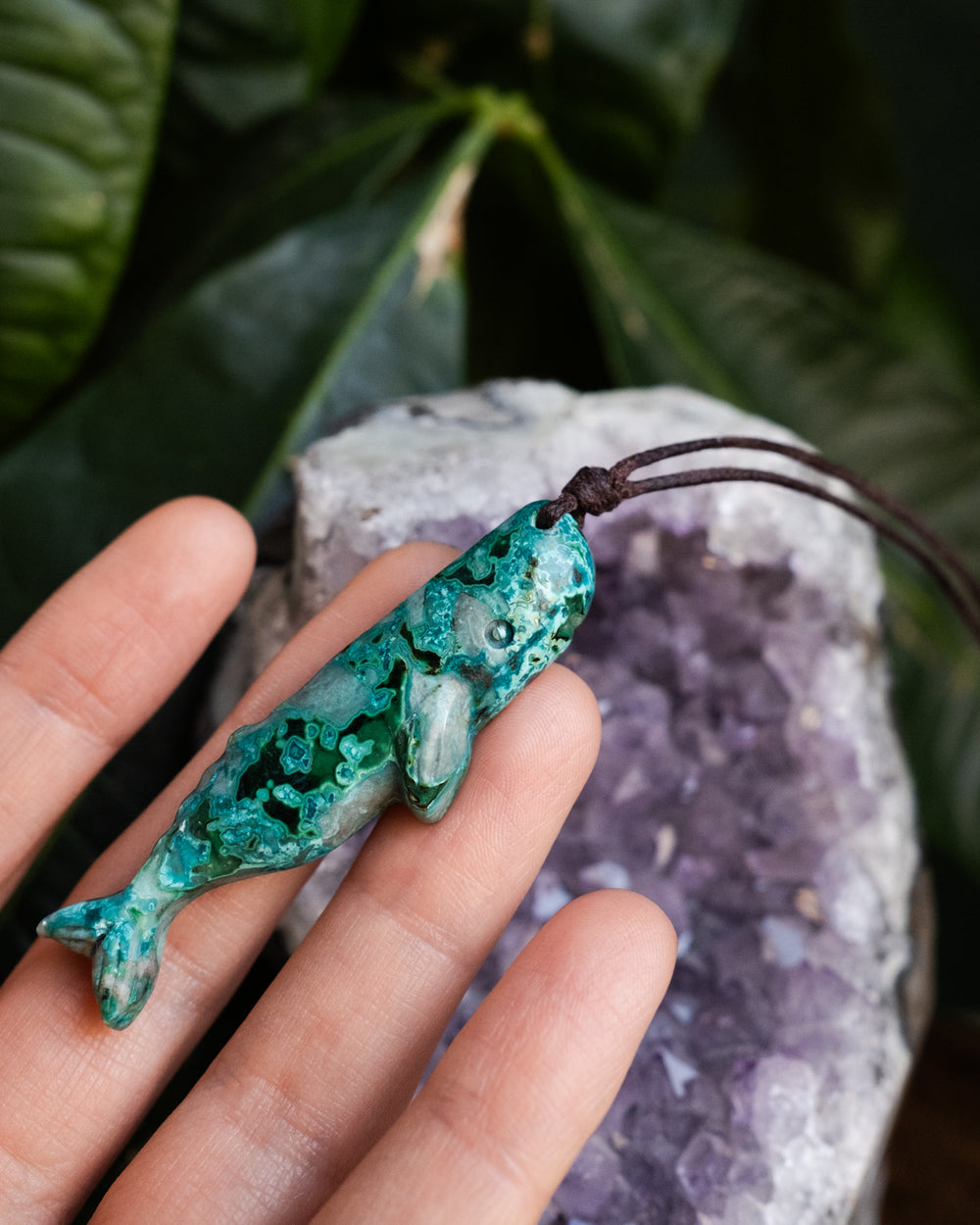 Rainbow Chrysocolla Hand Carved Sperm Whale Necklace