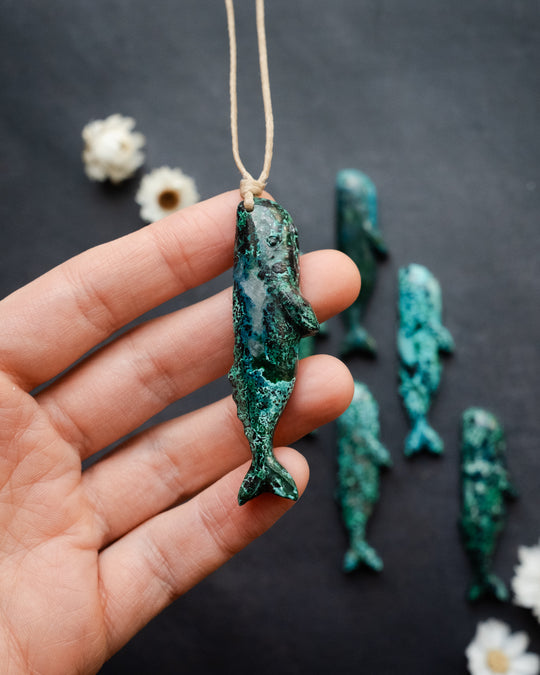 Rainbow Chrysocolla Hand Carved Sperm Whale Necklace