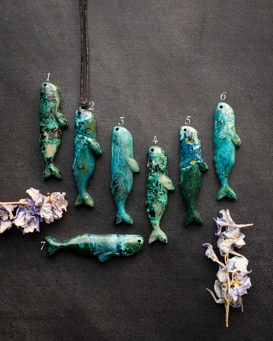 Rainbow Chrysocolla Hand Carved Sperm Whale Necklace