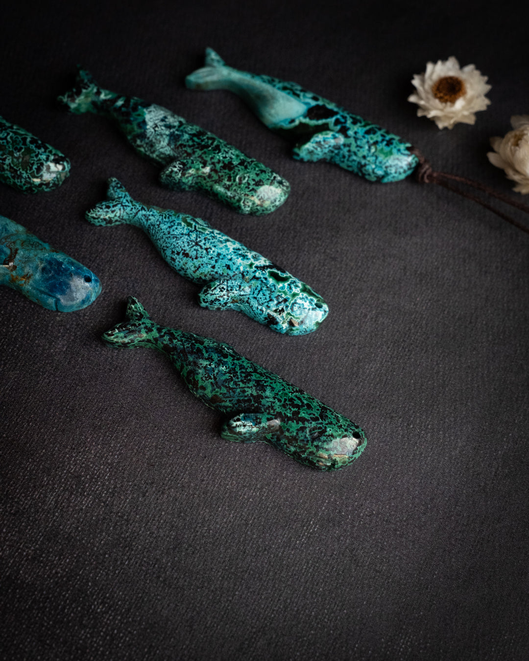 Rainbow Chrysocolla Hand Carved Sperm Whale Necklace