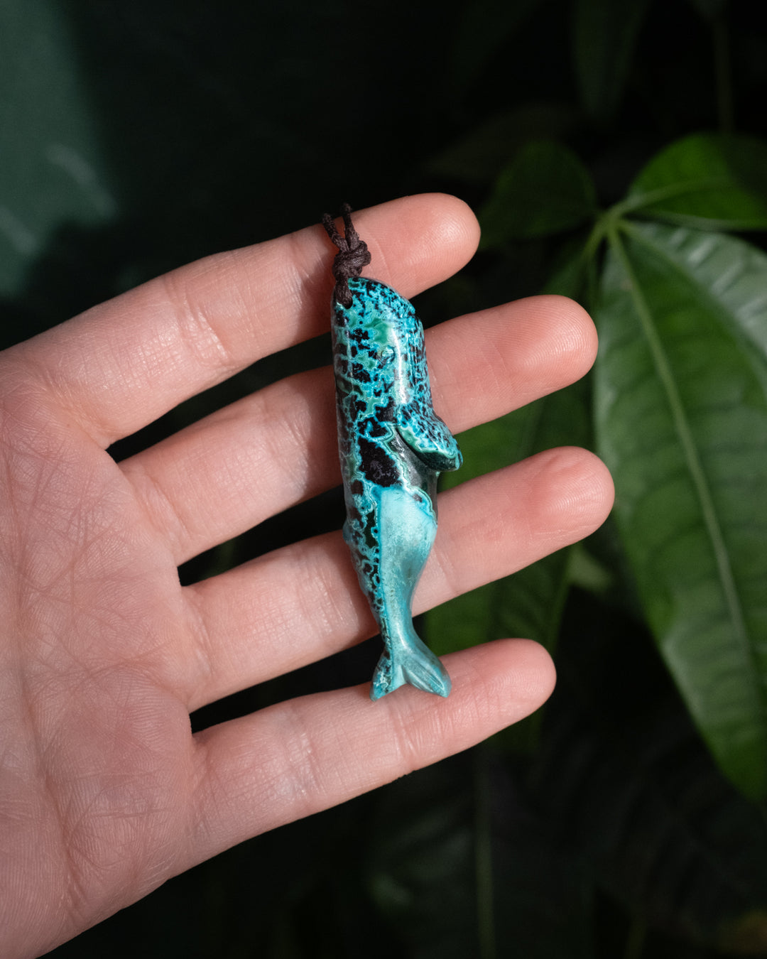 Rainbow Chrysocolla Hand Carved Sperm Whale Necklace