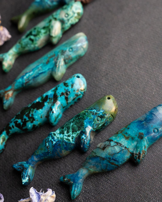 Rainbow Chrysocolla Hand Carved Sperm Whale Necklace