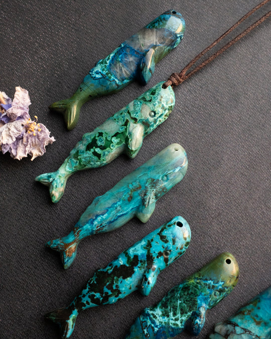 Rainbow Chrysocolla Hand Carved Sperm Whale Necklace