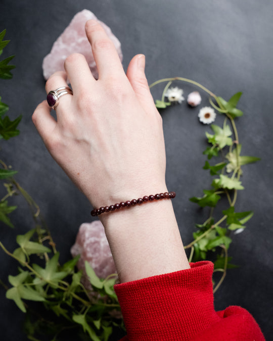 Garnet Round Bead Bracelet 4mm