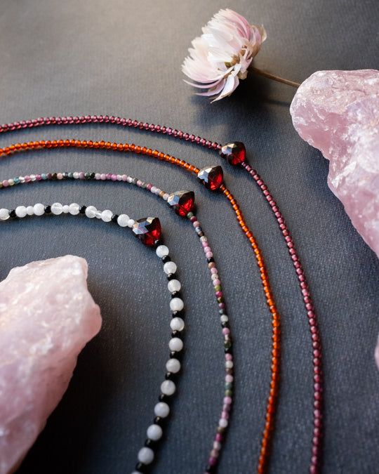 Mozambique Red Garnet Heart Beaded Necklace