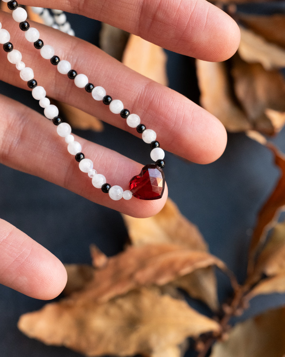 Mozambique Red Garnet Heart Beaded Necklace