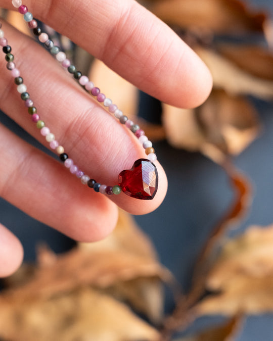 Mozambique Red Garnet Heart Beaded Necklace