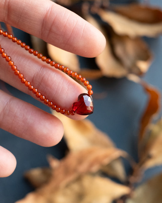 Mozambique Red Garnet Heart Beaded Necklace