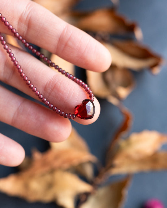 Mozambique Red Garnet Heart Beaded Necklace